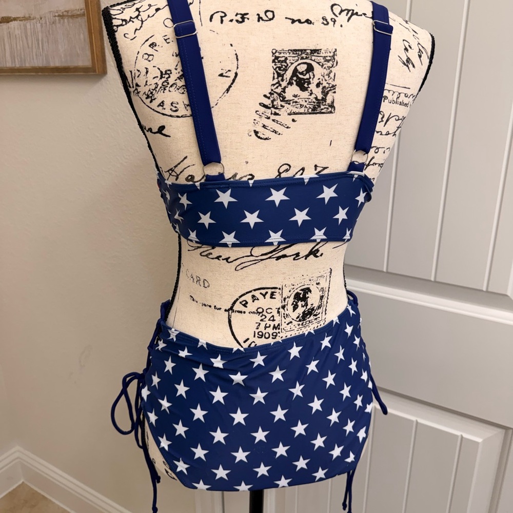 NWOT USA Stars and Stripes High Waisted full coverage Bikini swimsuit sz S - Picture 5 of 8